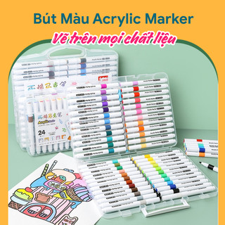 Vẽ trên mọi chất liệu- Bút Màu Acrylic Marker 12/24/36/48/60 Cao Cấp Màu Sắc Tươi Sáng