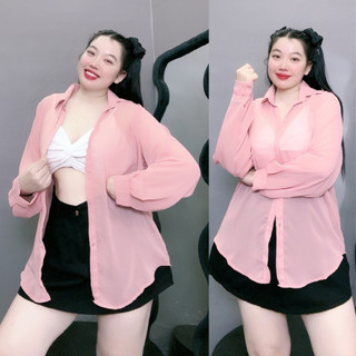 Sơ mi bigsize nữ vải voan mỏng tay dài khoác ngoài sành điệu áo đuôi tôm đi biển du lịch SM VOAN (không kèm áo trong)