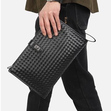 [Da thật] Clutch cầm tay nam kết hợp đeo chéo da bò thật TD136VB (Đen da đan) - 100% da thật, BH 3 năm