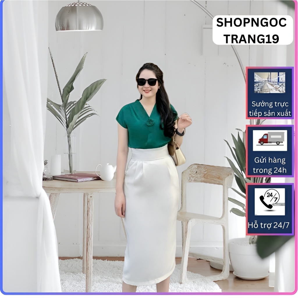 Chân Váy Bút Chì Dáng Dài 75cm Bản Cạp To Sang Chảnh Che Khuyết Điểm Tốt Có Túi Chéo 2 Bên_1 Lớp_SHOPNGOCTRANG19
