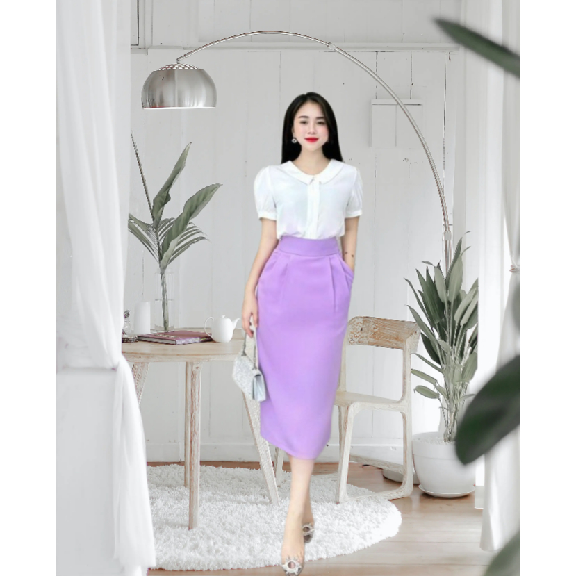 Chân Váy Bút Chì Dáng Dài 75cm Bản Cạp To Sang Chảnh Che Khuyết Điểm Tốt Có Túi Chéo 2 Bên_1 Lớp_SHOPNGOCTRANG19
