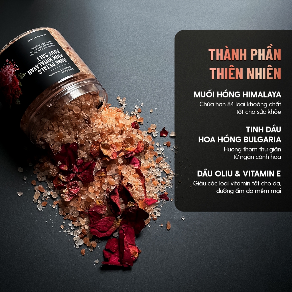 Ảnh Muối Ngâm Chân Thảo Dược HIMALAYA & HOA HỒNG Bổ Sung Dầu Oliu & Vitamin E HENY GARDEN 3