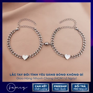 Vòng tay đôi sợi xích hình trái tim nam châm, lắc tay titan free size quà tặng tình yêu | fancy