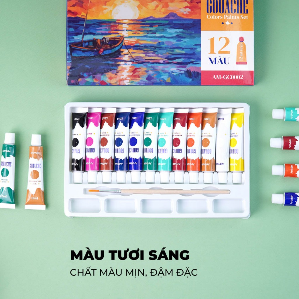Màu Gouache Classmate Bộ Gouache 12 Tuýp 12ml Vẽ, Tô Màu, Màu Mịn, Chồng Được Màu, Dễ Pha Trộn Màu, Rửa Được AM-GC0002