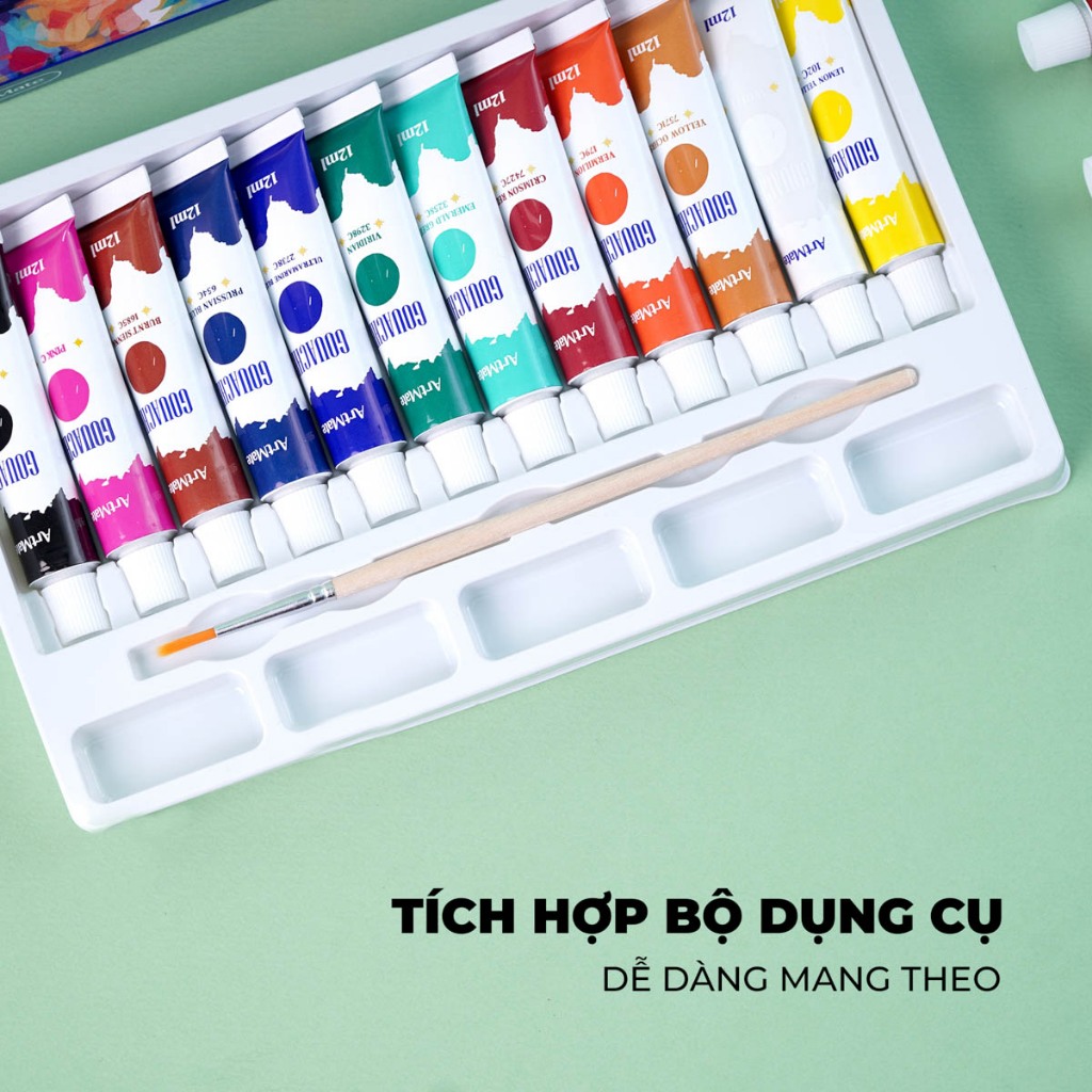Màu Gouache Classmate Bộ Gouache 12 Tuýp 12ml Vẽ, Tô Màu, Màu Mịn, Chồng Được Màu, Dễ Pha Trộn Màu, Rửa Được AM-GC0002