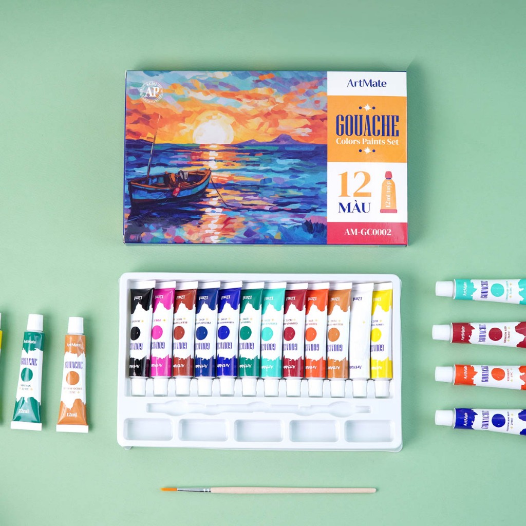 Màu Gouache Classmate Bộ Gouache 12 Tuýp 12ml Vẽ, Tô Màu, Màu Mịn, Chồng Được Màu, Dễ Pha Trộn Màu, Rửa Được AM-GC0002
