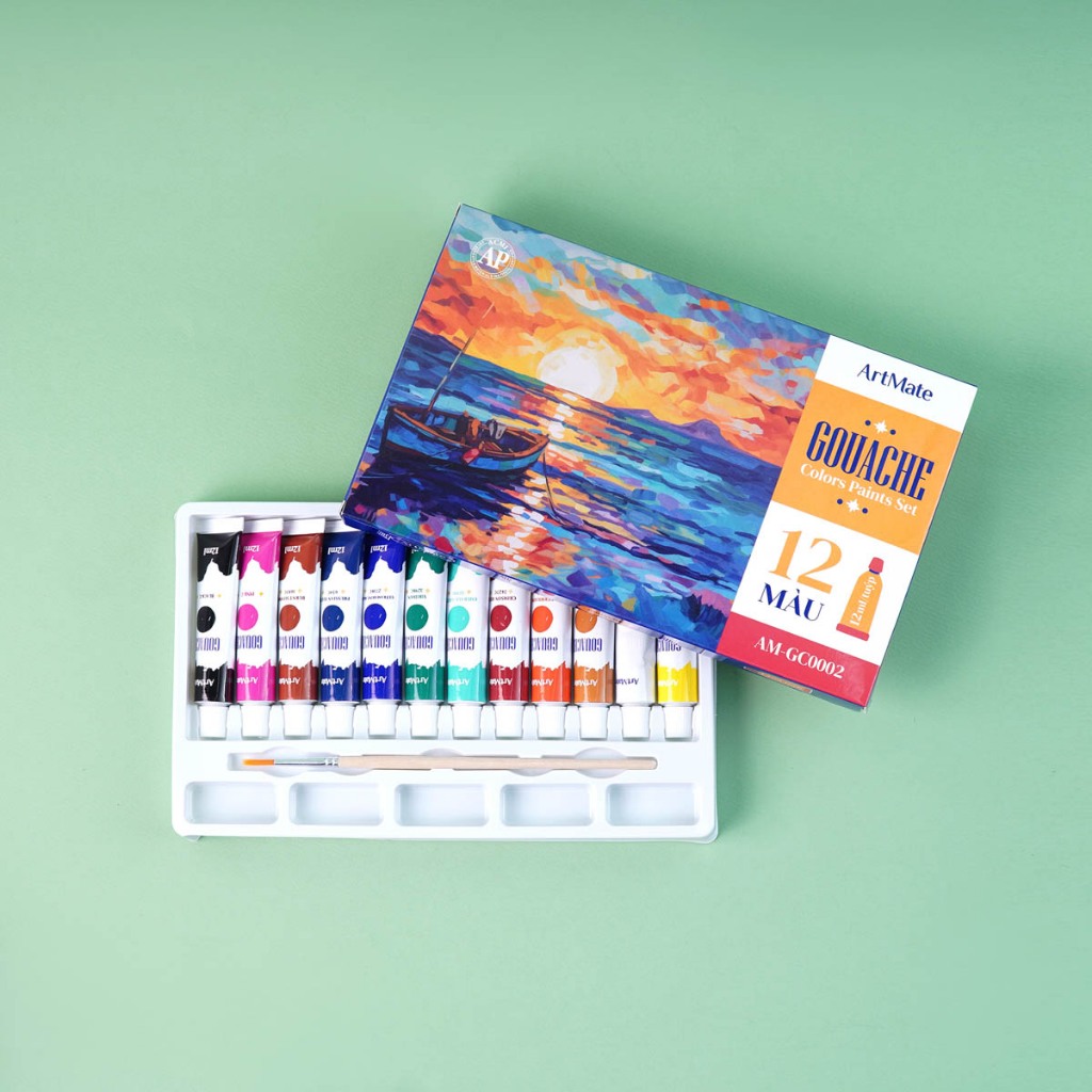 Màu Gouache Classmate Bộ Gouache 12 Tuýp 12ml Vẽ, Tô Màu, Màu Mịn, Chồng Được Màu, Dễ Pha Trộn Màu, Rửa Được AM-GC0002