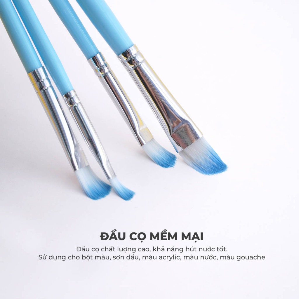 Cọ Vẽ Màu Nước Classmate Bộ Cọ Vẽ Nhựa Đầu Vuông 4 Món, Đầu Cọ Mềm Dùng Tô Tượng,  Tô Màu, Vẽ Tranh Màu Acrylic  PBS002