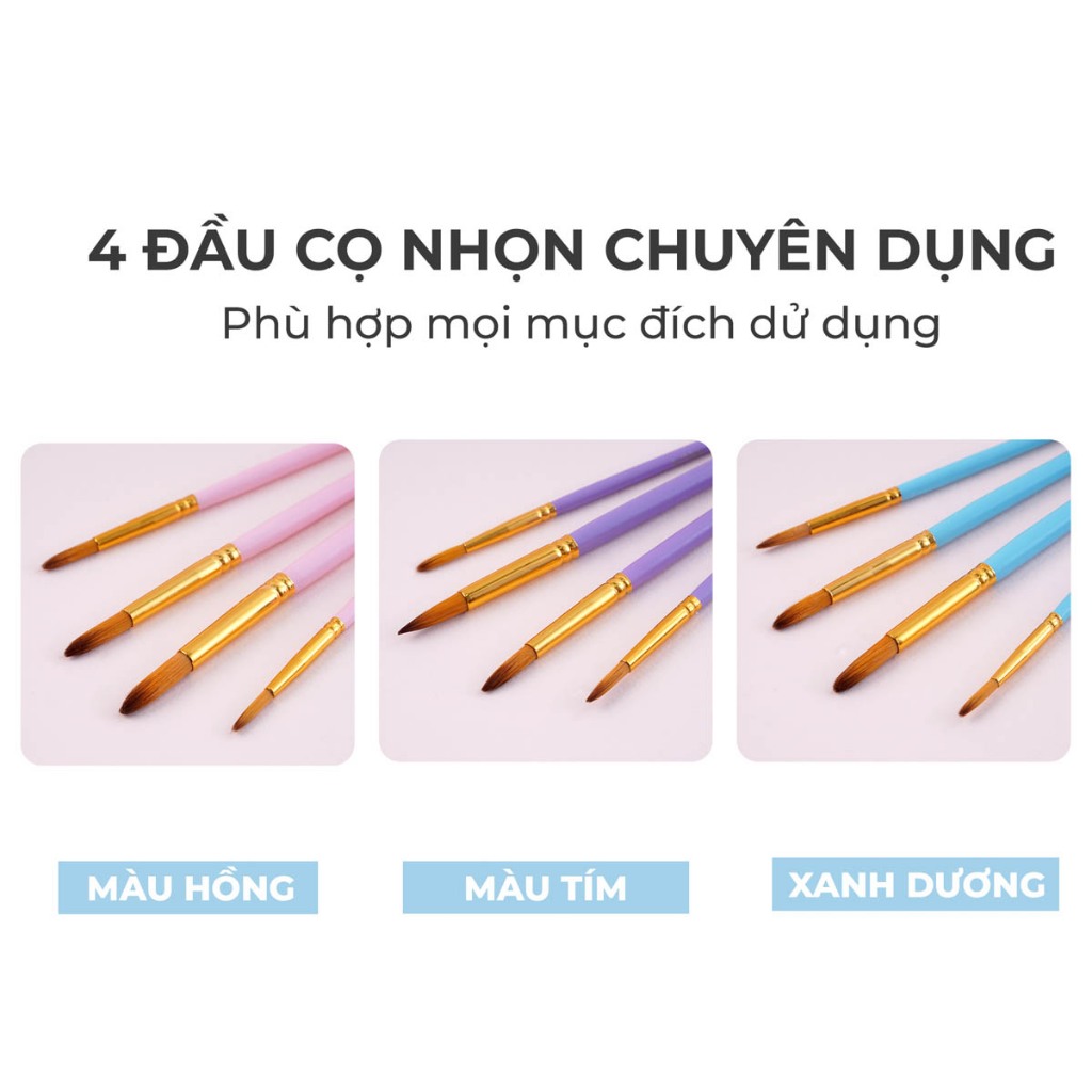 Cọ Vẽ Màu Nước Classmate Bộ Cọ Vẽ Gỗ Đầu Tròn 4 Món, Đầu Cọ Mềm Tô Màu Vẽ Tranh Tô Tượng Dùng Với Nhiều Loại Màu PBS003