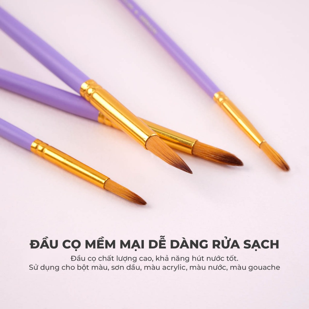 Cọ Vẽ Màu Nước Classmate Bộ Cọ Vẽ Gỗ Đầu Tròn 4 Món, Đầu Cọ Mềm Tô Màu Vẽ Tranh Tô Tượng Dùng Với Nhiều Loại Màu PBS003
