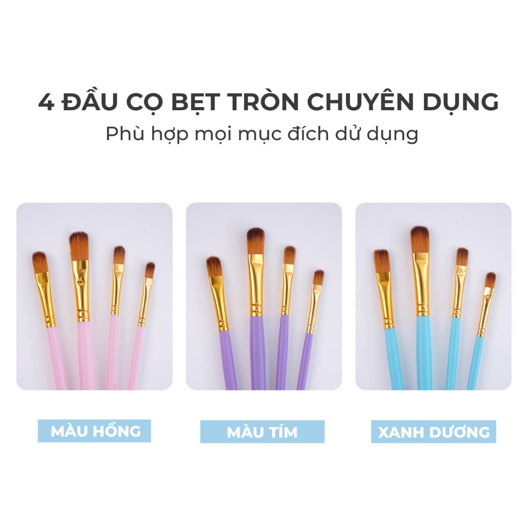 Bộ Cọ Vẽ Màu Nước Classmate Cọ Vẽ Gỗ Đầu Vuông 4 Món, Đầu Cọ Mềm Dùng Với Nhiều Loại Màu, Vẽ Tranh, Tô Màu AM-PBS004