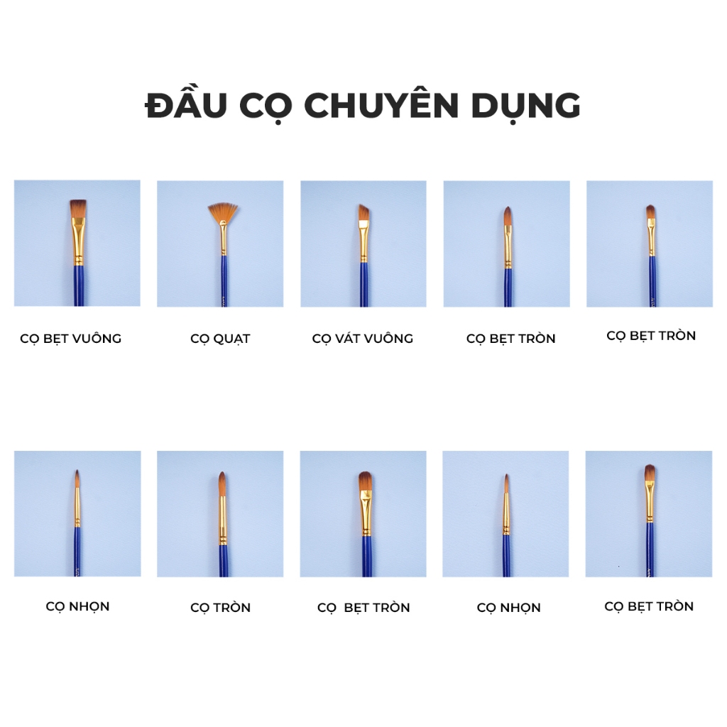 Bộ Cọ Vẽ Màu Nước Classmate Cọ Vẽ Gỗ 10 Món Đa Dạng Đầu Lông Tô Màu, Vẽ Trang, Tô Tượng Dùng Với Nhiều Loại Màu PBS005