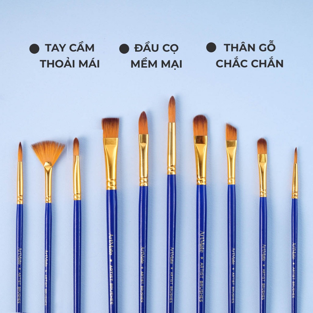 Bộ Cọ Vẽ Màu Nước Classmate Cọ Vẽ Gỗ 10 Món Đa Dạng Đầu Lông Tô Màu, Vẽ Trang, Tô Tượng Dùng Với Nhiều Loại Màu PBS005