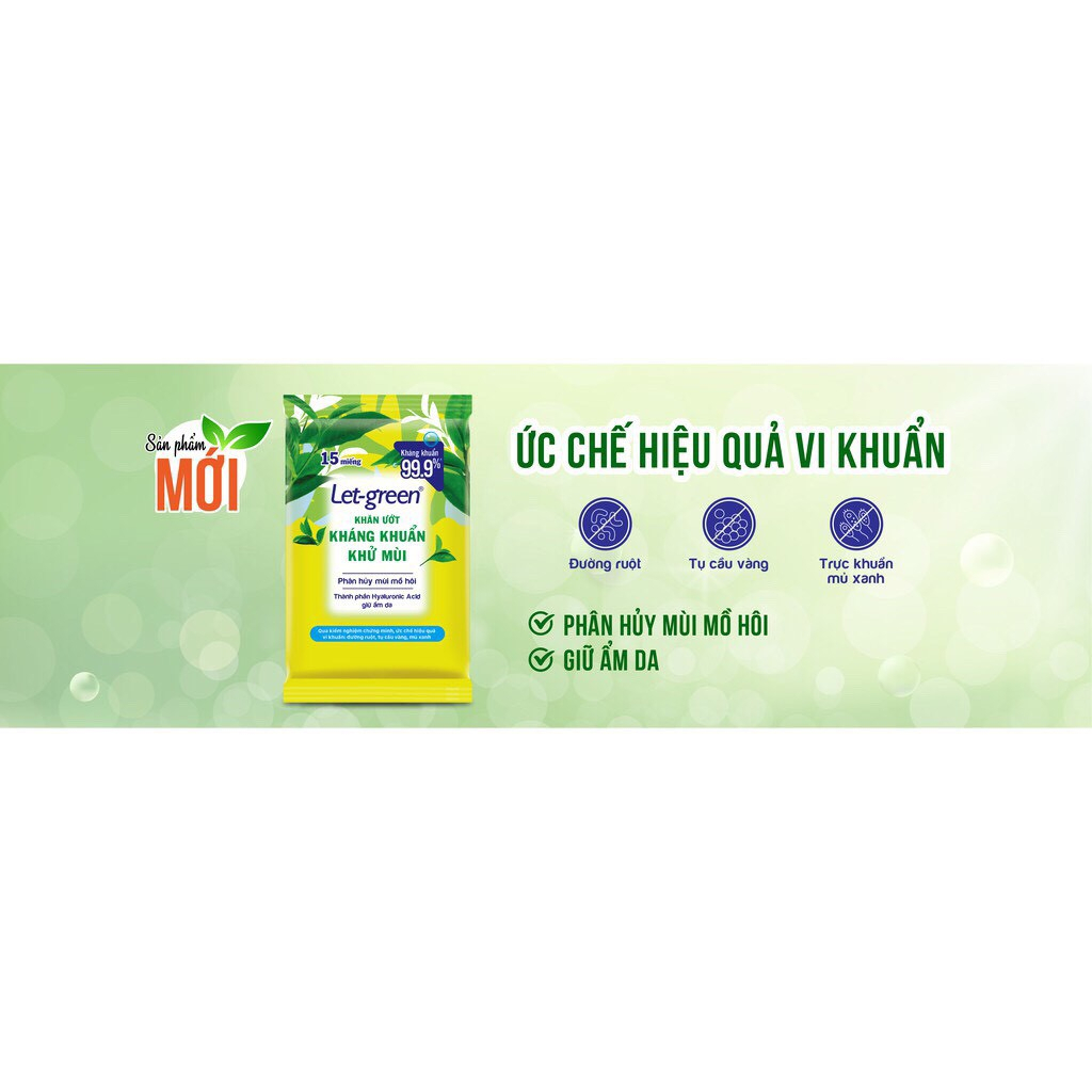 Khăn ướt khử mùi Let-Green 15 miếng/gói