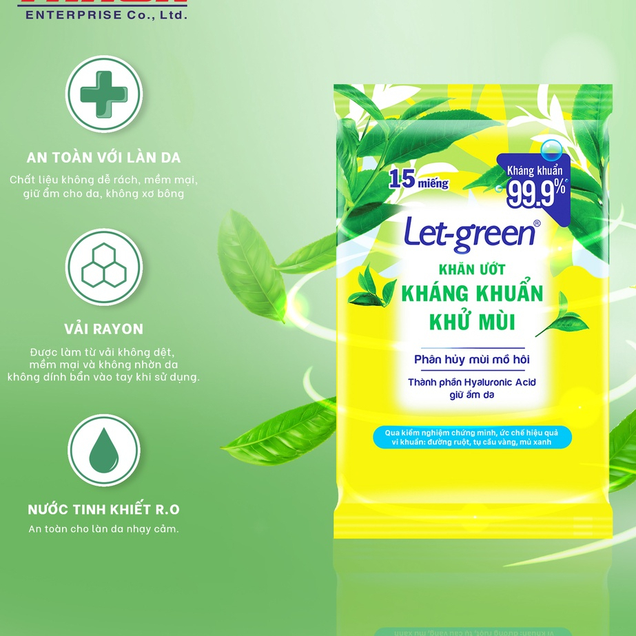 Khăn ướt khử mùi Let-Green 15 miếng/gói