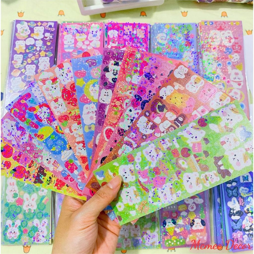 Set 100 Sticker Lấp Lánh Nhãn Dán Loại Xịn Đế Nhựa size to 6cm x 16cm ...