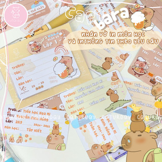 Nhãn vở CAPYBARA MÔN HỌC in thông tin theo yêu cầu cực dễ thương ...