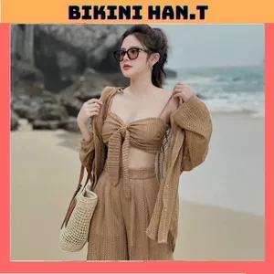 Ms 083 Đồ bơi bikini đi biển set ba món áo có lót ren quần suông kèm sơ mi thiết kế sang chảnh HAN.T SHOP [sơ mi 3 màu]