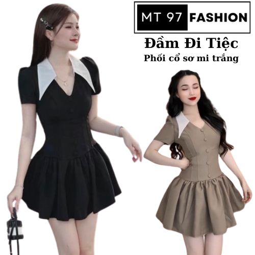 Đầm Đen Đi Tiệc hela clothes MT97 FASHION Váy Nữ Áo Cổ Sơ Mi Phối Cổ ...