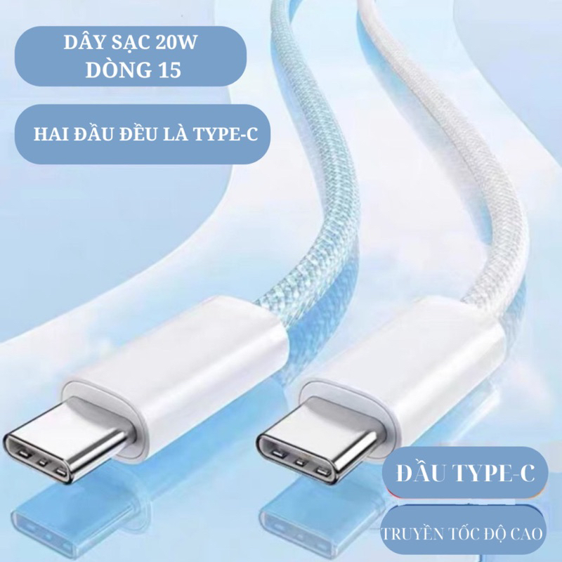 Dây sạc nhanh PD 20W Type C to Type C 60W ip15 Type C to L dành cho các dòng X XS 12 13 14 15,16 15