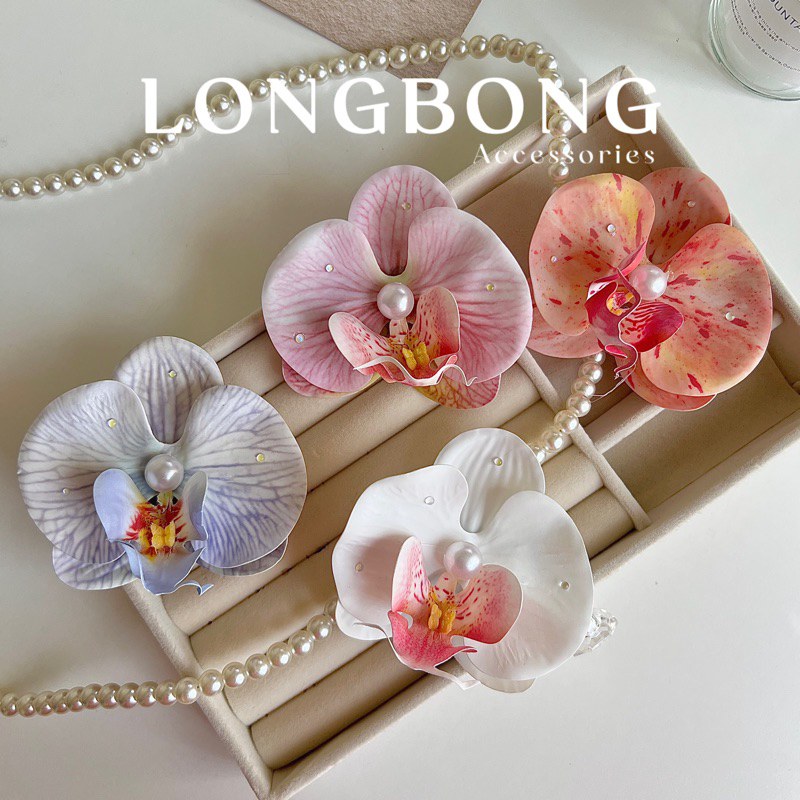 Kẹp hoa phong lan hồ điệp đính đá LONGBONG phụ kiện cài tóc thời trang đi biển mùa hè handmade