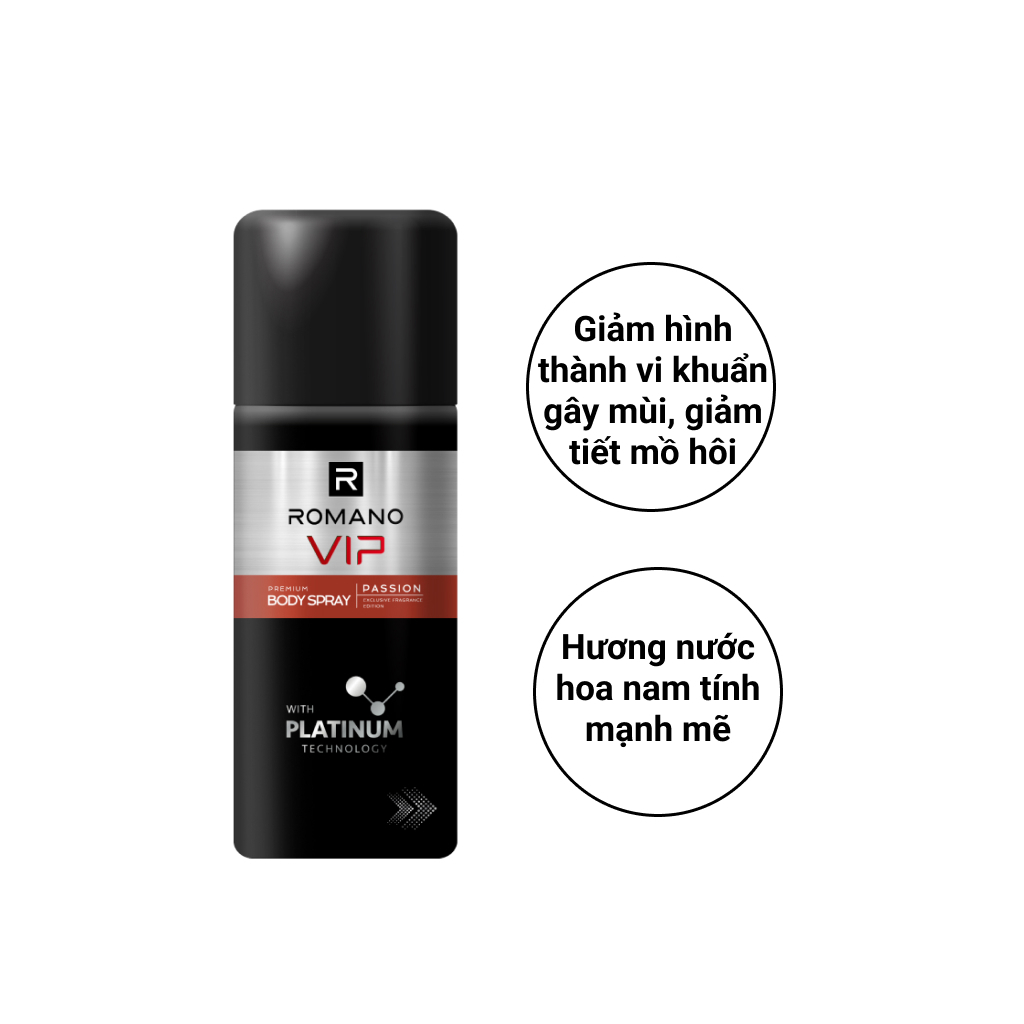 Xịt ngăn mùi nước hoa cao cấp Romano Vip Passion 150ml