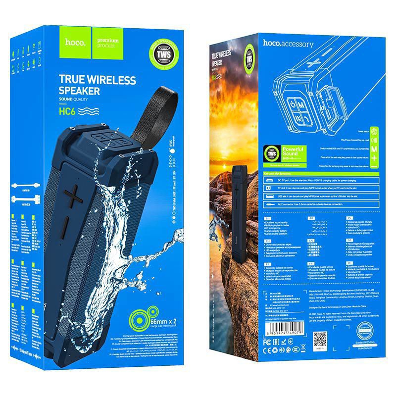 Loa Bluetooth Hoco HC6 Chống Nước Hát Siêu Hay Nghe 6 Giờ chống nước kiểu dáng thể thao pin 4000mAh hỗ trợ FM thẻ TF.
