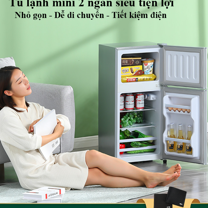 Tủ lạnh mini, tủ lạnh 2 cánh làm lạnh nhanh ngăn đá và ngăn lạnh giữ đồ luôn tươi mới, siêu nhỏ gọn tiết kiệm điện
