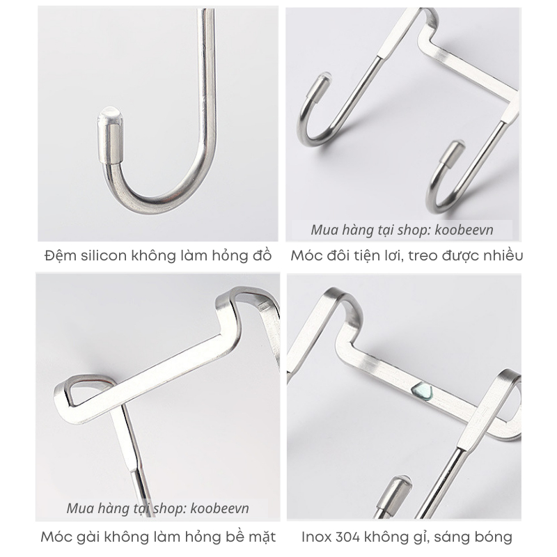 Móc Treo Đồ Đôi Hình Chữ S Gắn Cửa, Ngăn Kéo Tủ INOX 304 Cao Cấp KOOBEE- Treo Khăn Lau, Đồ Dùng Nhà Bếp, Phòng Tắm | 094