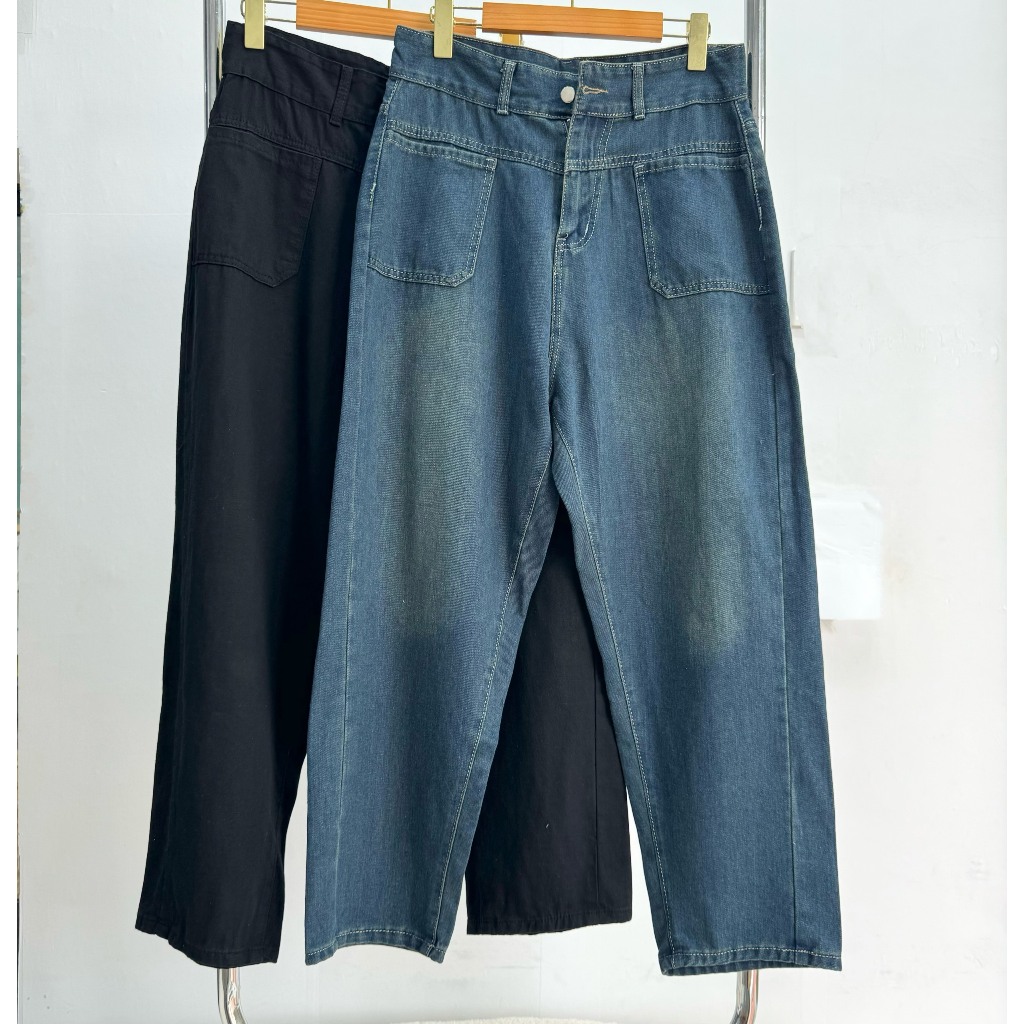 Quần Bò Bigsize Nữ,Quần Baggy Jean Nữ Lưng Cao Phong Cách, Quần Cạp Cao Vùa Phải Chất Bò Mịn Đẹp J8