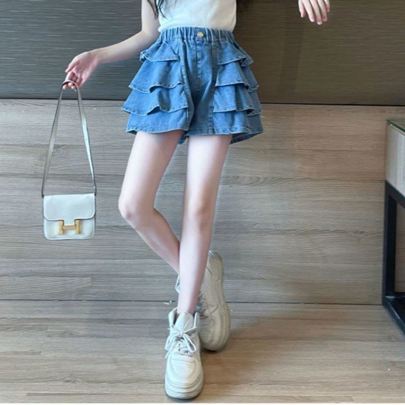 Quần sooc jeans váy 3 tầng cho bé size đại BEESHOP H26001