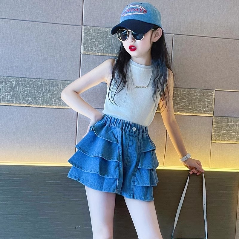 Quần sooc jeans váy 3 tầng cho bé size đại BEESHOP H26001