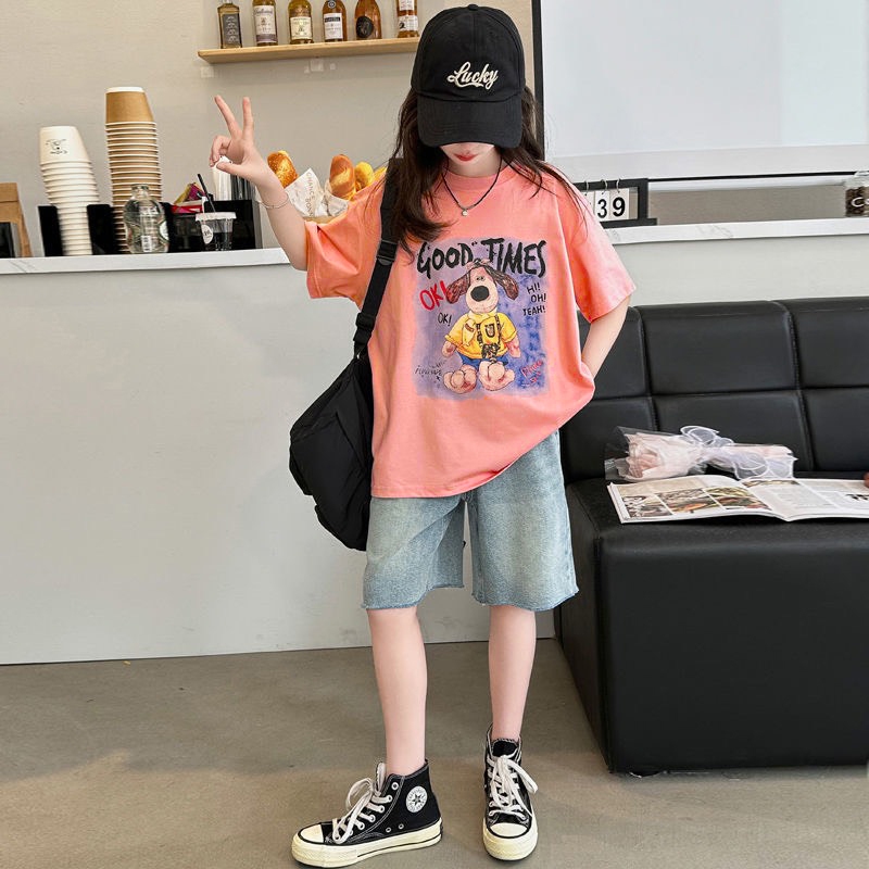 Bộ đồ cho bé gái BEESHOP Set áo phông kèm quần jean lửng size đại H25009