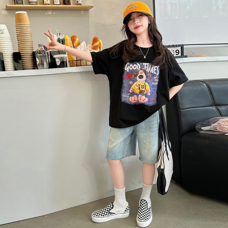 Bộ đồ cho bé gái BEESHOP Set áo phông kèm quần jean lửng size đại H25009
