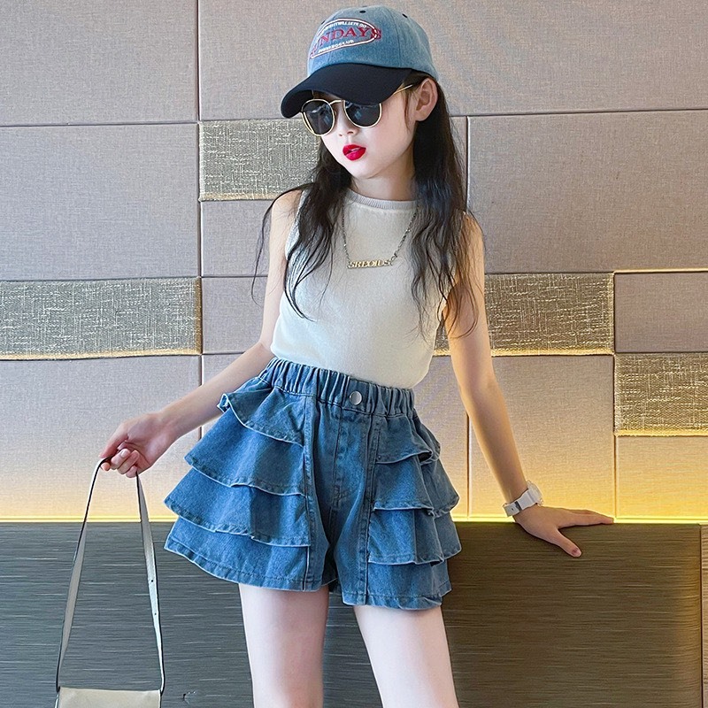 Quần sooc jeans váy 3 tầng cho bé size đại BEESHOP H26001