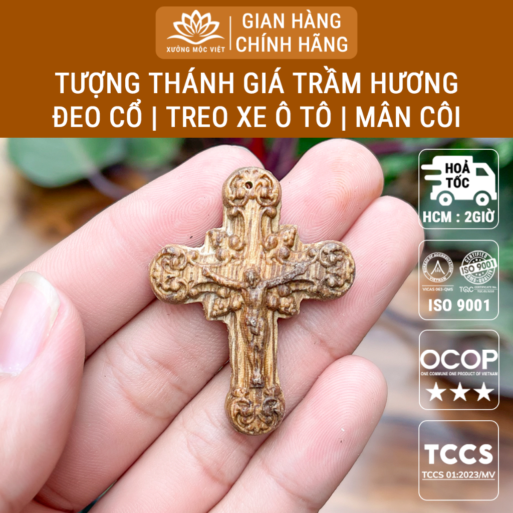 Ảnh Mặt thánh giá trầm hương đeo tay, đeo cổ cho người Công Giáo - Xưởng Mộc Việt 1
