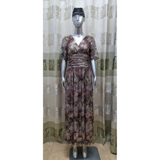 Đầm dạ hội hoa cổ chữ V tay loe SLNY