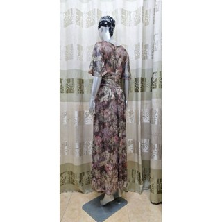 Đầm dạ hội hoa cổ chữ V tay loe SLNY