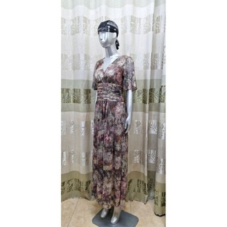 Đầm dạ hội hoa cổ chữ V tay loe SLNY