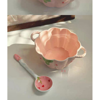 T&T0047 Set bát sứ cao cấp kèm thìa dâu xinh xinh