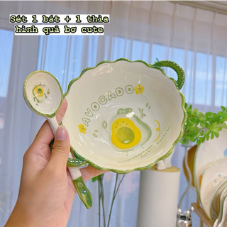 T&T0050 Set bát sứ cao cấp kèm thìa hình quả bơ cute