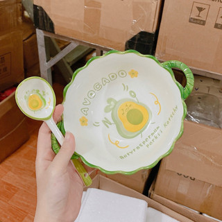 T&T0050 Set bát sứ cao cấp kèm thìa hình quả bơ cute