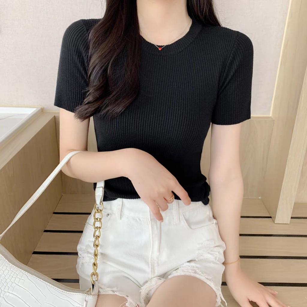 Ảnh Áo Thun Bigsize Nữ Cổ Tròn Ôm Dáng Ngắn Tay Cộc Vải Gân Tăm Co Giãn Tôn Dáng G102 1