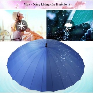 Ô Siêu To 24 Nan Cán Dài Cao Cấp | Dù Khung Thép Chống Gió Chống Thấm Tán Rộng 130cm Che 2-3 Người