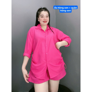 Đồ Bộ Nữ Áo Sơ Mi Rút Eo Kèm Quần Đùi Ống Rộng Thoáng Mát CÓ BIGSIZE SET914