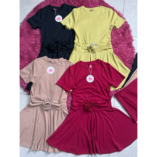 Đầm xòe nhúng eo hoa hồng  Tặng Quần kho buôn siêu rẻ KimDiStore94