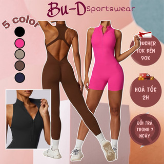 Bộ Đồ Tập Thể Thao Gym, Yoga Liền Thân Jumpsuits Poly Dây Kéo Hở Lưng Cao Cấp (suit534)