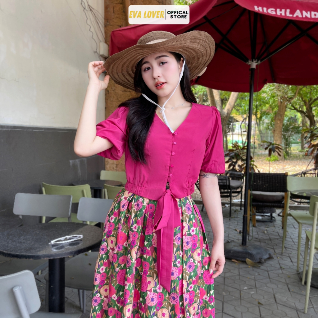 Ảnh Set bộ áo 1 màu mix chân váy hoa dáng dài kiểu dáng trẻ trung năng động Evalover 2