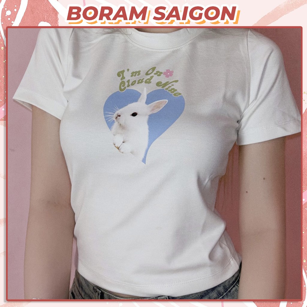 Áo thun baby tee nữ BORAM SG - BUNNY ON CLOUD NINE