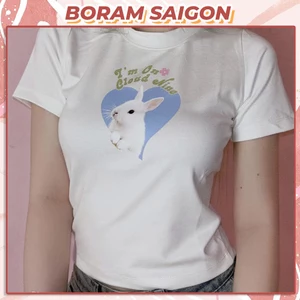 Áo thun baby tee nữ BORAM SG - BUNNY ON CLOUD NINE